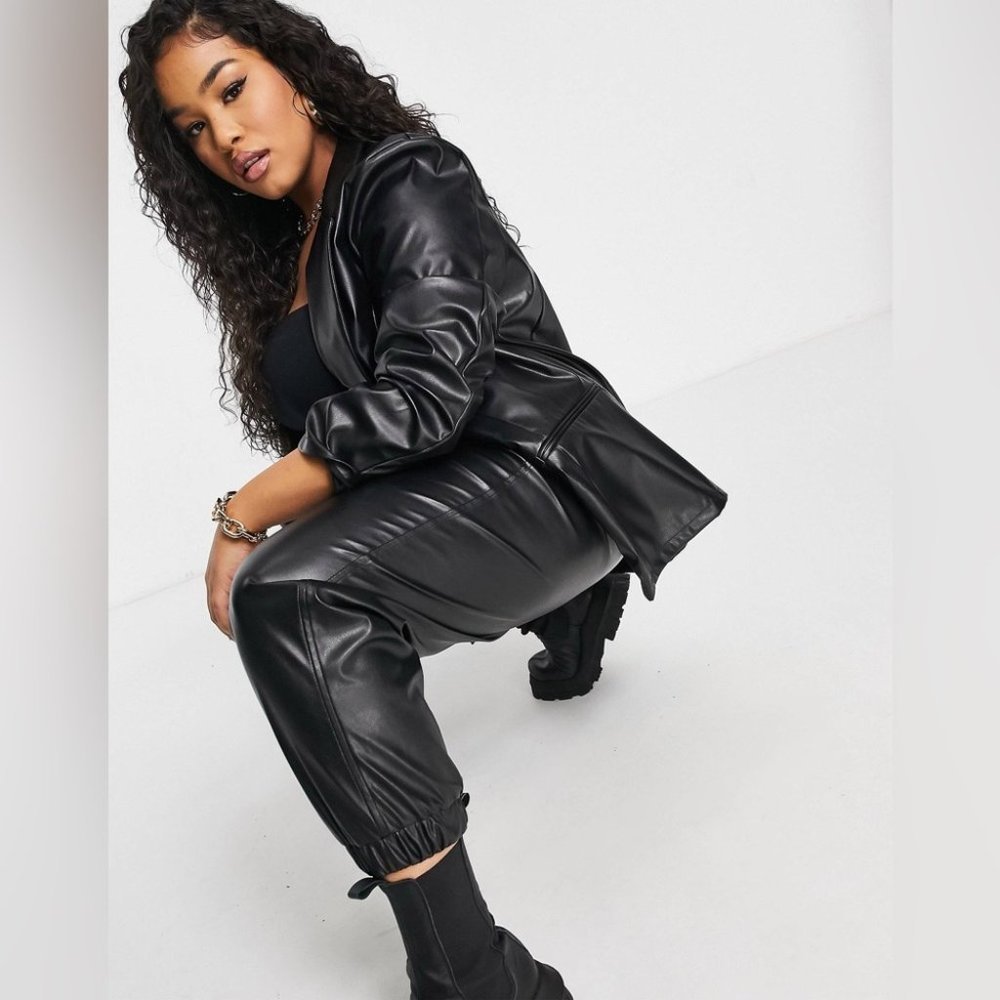 ASOS DESIGN Curve jersey leather-look jogger Size 16 - Picture 11 of 11
